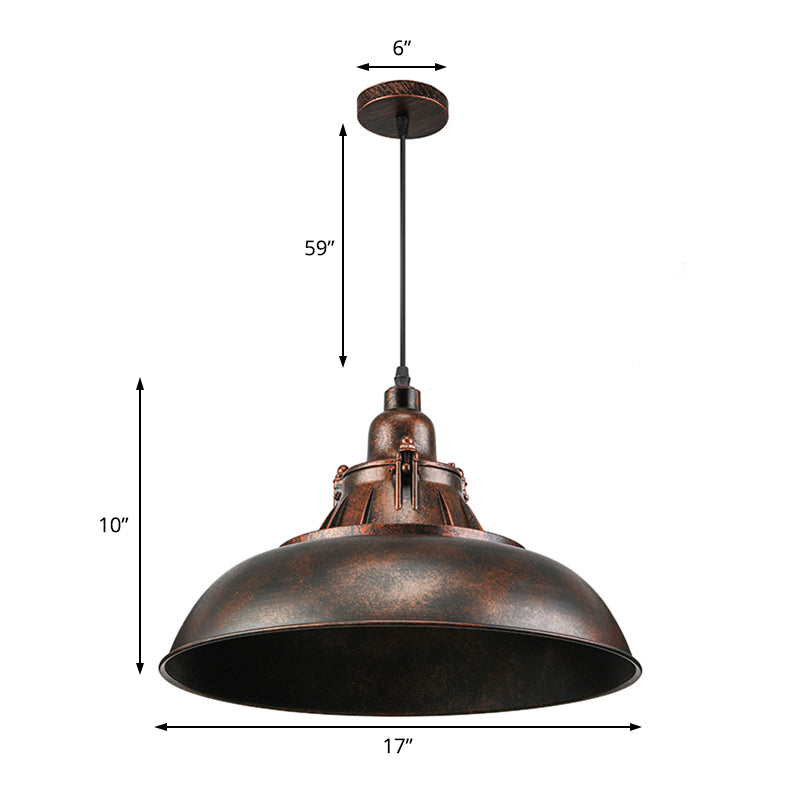 Vintage Industrial Ceiling Light with Metallic Bowl Shade - Black/Rust Finish - Ideal for Study Room