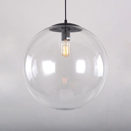 Industrial Globe Pendant Lighting - Wide 1-Light Clear Glass Ceiling Light (6"/8"/12"), Black/Chrome