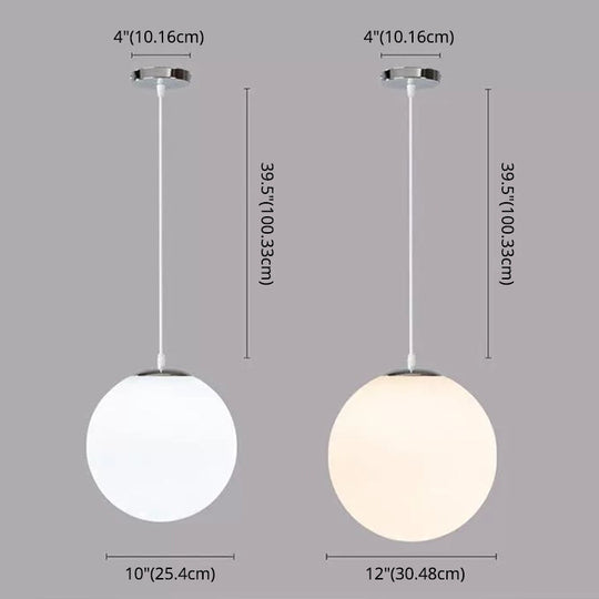 Modern 1 Light Glass Ball Pendant For Clothing Store Ceiling Simple & White