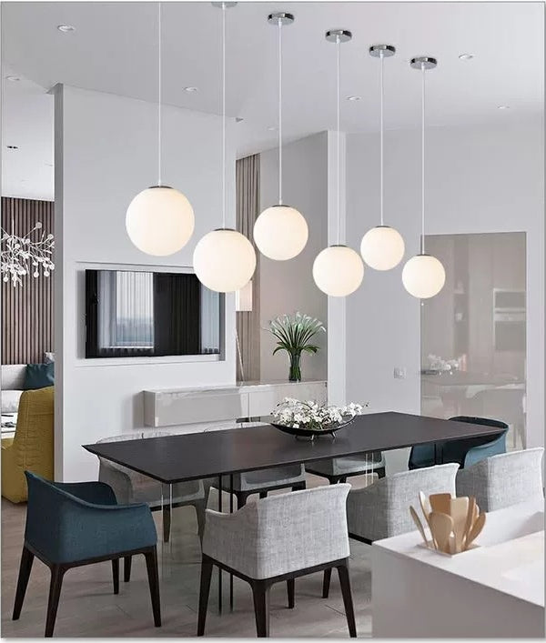 Modern 1 Light Glass Ball Pendant For Clothing Store Ceiling Simple & White