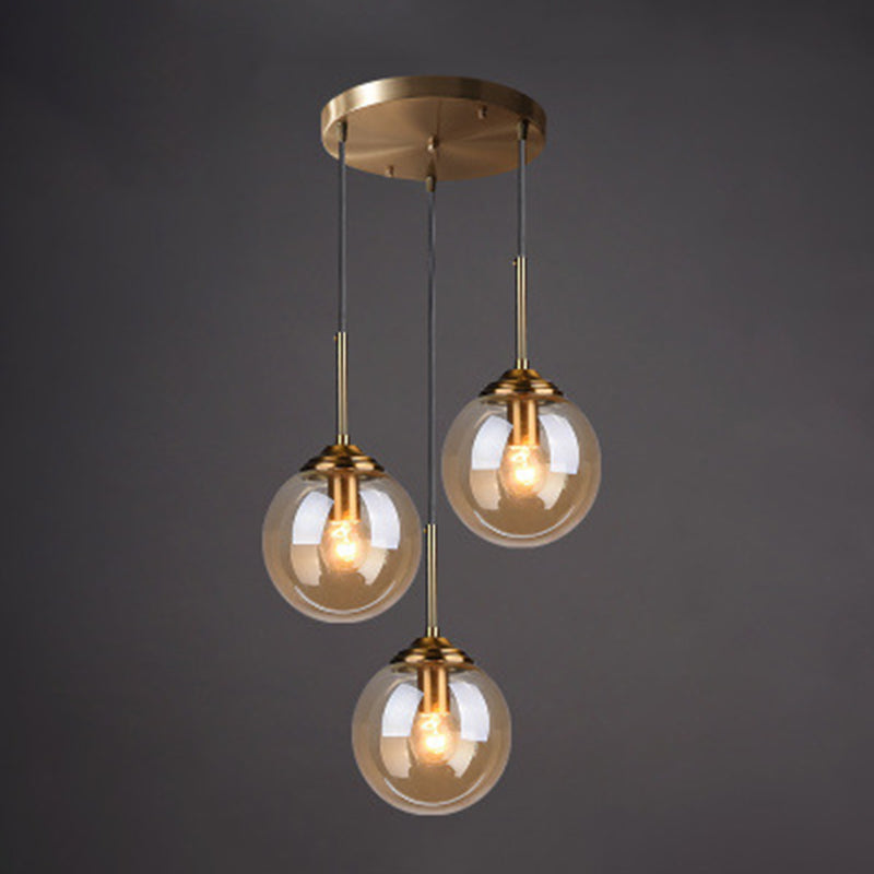 Minimalist Glass Globe Hanging Ceiling Pendant Light Set Of 3 For Restaurants