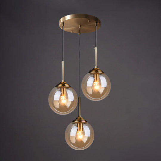 Minimalist Glass Globe Hanging Ceiling Pendant Light Set Of 3 For Restaurants Amber / Round