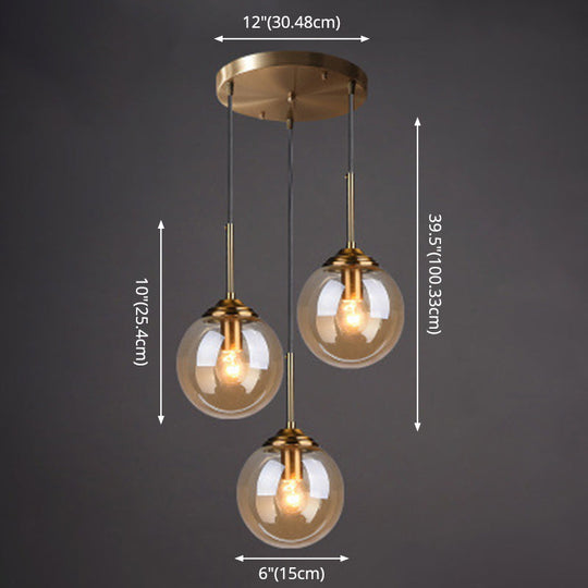 Minimalist Glass Globe Hanging Ceiling Pendant Light Set Of 3 For Restaurants