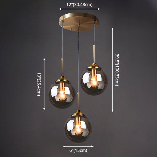 Minimalist Glass Globe Hanging Ceiling Pendant Light Set Of 3 For Restaurants