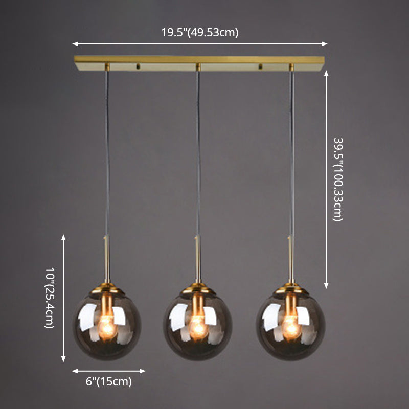 Minimalist Glass Globe Hanging Ceiling Pendant Light Set Of 3 For Restaurants