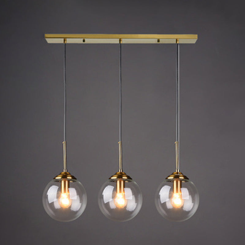 Minimalist Glass Globe Hanging Ceiling Pendant Light Set Of 3 For Restaurants Clear / Linear