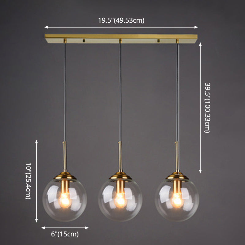 Minimalist Glass Globe Hanging Ceiling Pendant Light Set Of 3 For Restaurants