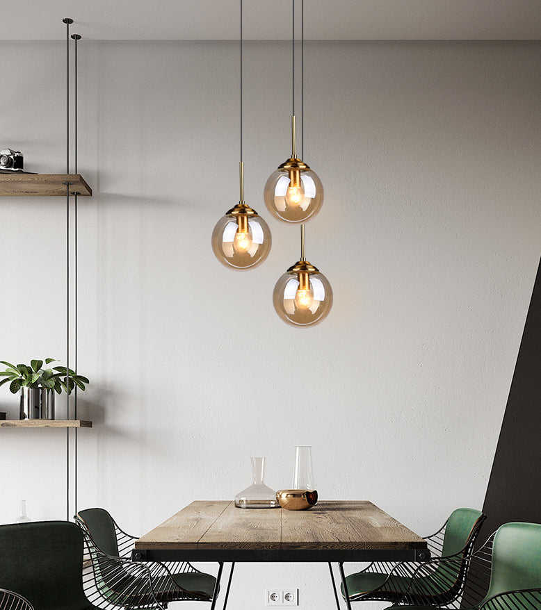 Minimalist Glass Globe Hanging Ceiling Pendant Light Set Of 3 For Restaurants