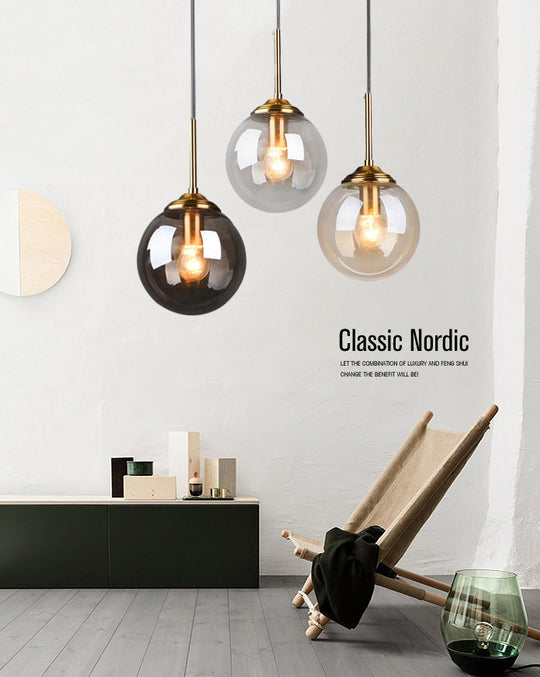 Minimalist Glass Globe Hanging Ceiling Pendant Light Set Of 3 For Restaurants