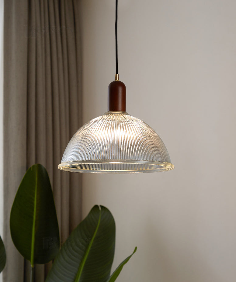 Vintage Ribbed Glass Bowl Pendant Light For Restaurants