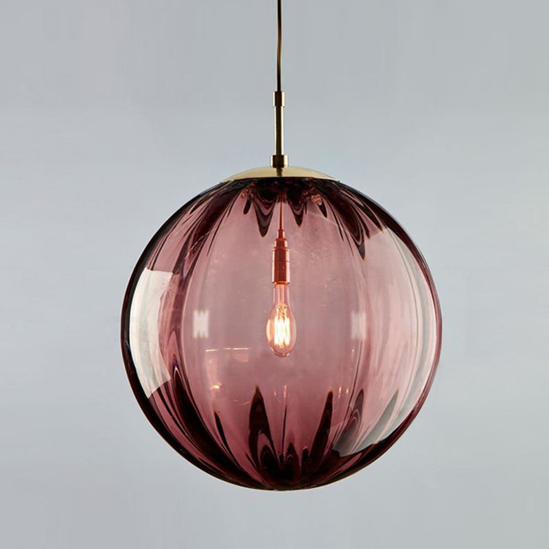 Modern Water Glass Hanging Light Fixture For Restaurants - 1-Light Round Ceiling Pendant Purple / 6