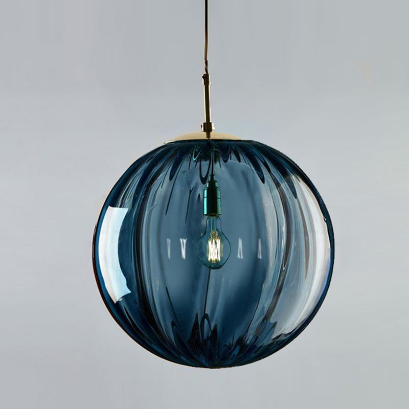 Modern Water Glass Hanging Light Fixture For Restaurants - 1-Light Round Ceiling Pendant Blue / 6