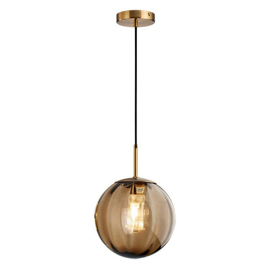 Modern Water Glass Hanging Light Fixture For Restaurants - 1-Light Round Ceiling Pendant Amber / 6