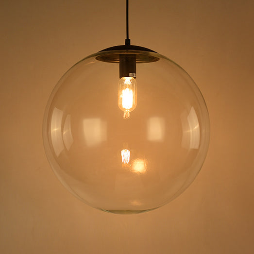 Industrial Globe Pendant Lighting - Clear Glass Hanging Ceiling Light Black/Chrome Various Widths