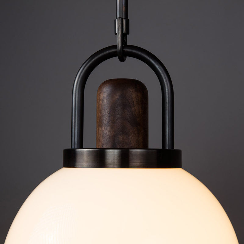 Modern White Glass Globe Pendant Light with Wood Cap - 1 Head Black Lighting Fixture - Available in 6"/10"/14" Wide