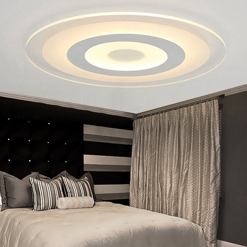 Simple White Led Bedroom Flush Mount Ceiling Light With Round Acrylic Shade