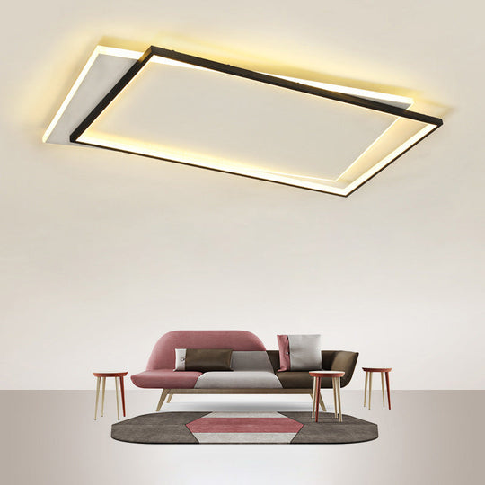 Simple Metal Led Flush Ceiling Light Fixture Black-White Rectangular Design