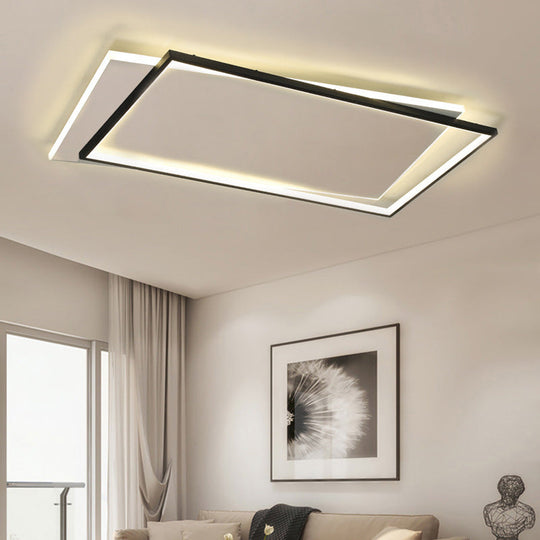 Simple Metal Led Flush Ceiling Light Fixture Black-White Rectangular Design