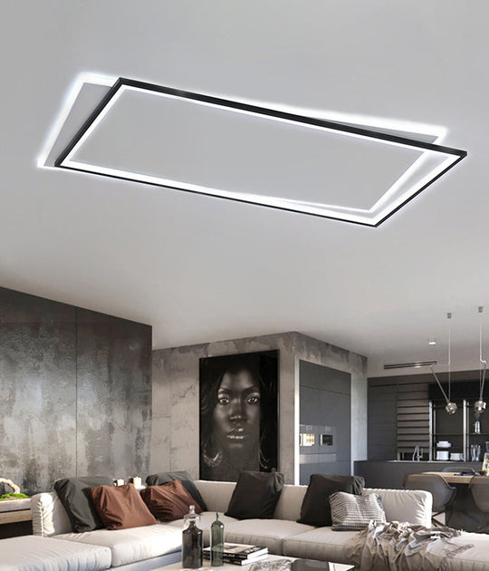 Simple Metal Led Flush Ceiling Light Fixture Black-White Rectangular Design