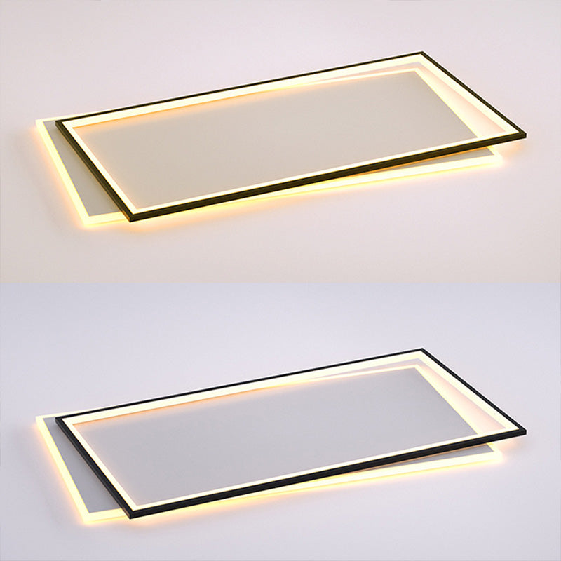 Simple Metal Led Flush Ceiling Light Fixture Black-White Rectangular Design