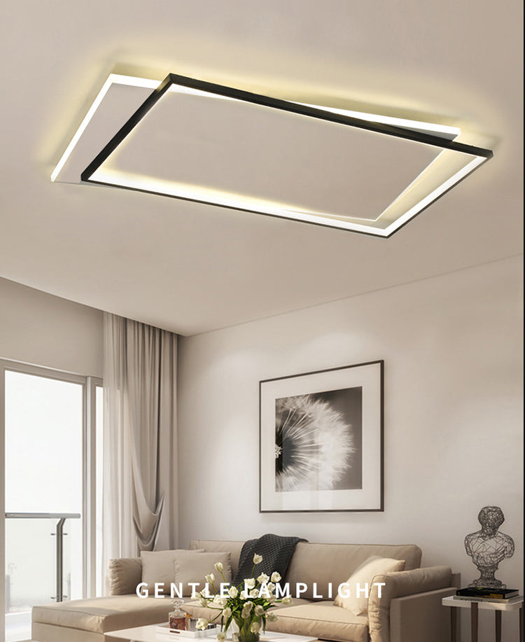 Simple Metal Led Flush Ceiling Light Fixture Black-White Rectangular Design