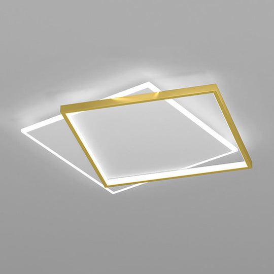 Gold Square Led Flush Mount Light Fixture - Minimalist Bedroom Ceiling Lamp / White