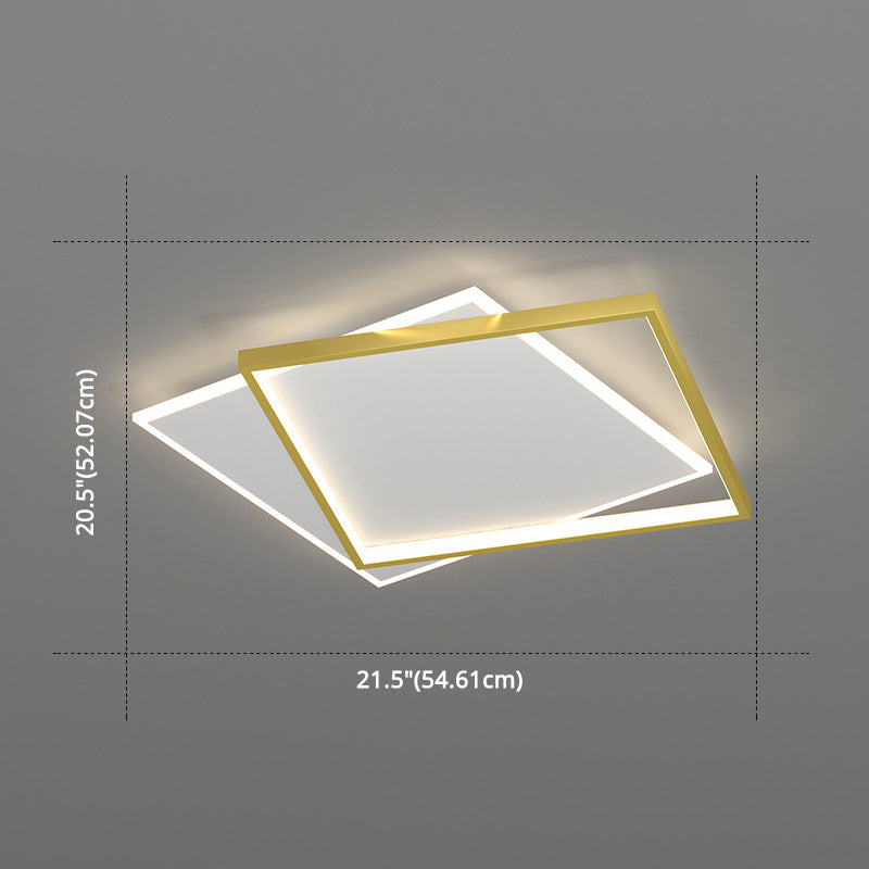 Gold Square Led Flush Mount Light Fixture - Minimalist Bedroom Ceiling Lamp