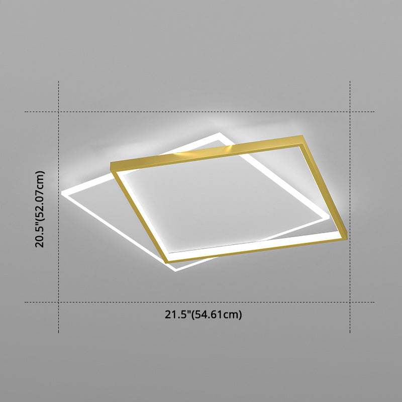 Gold Square Led Flush Mount Light Fixture - Minimalist Bedroom Ceiling Lamp