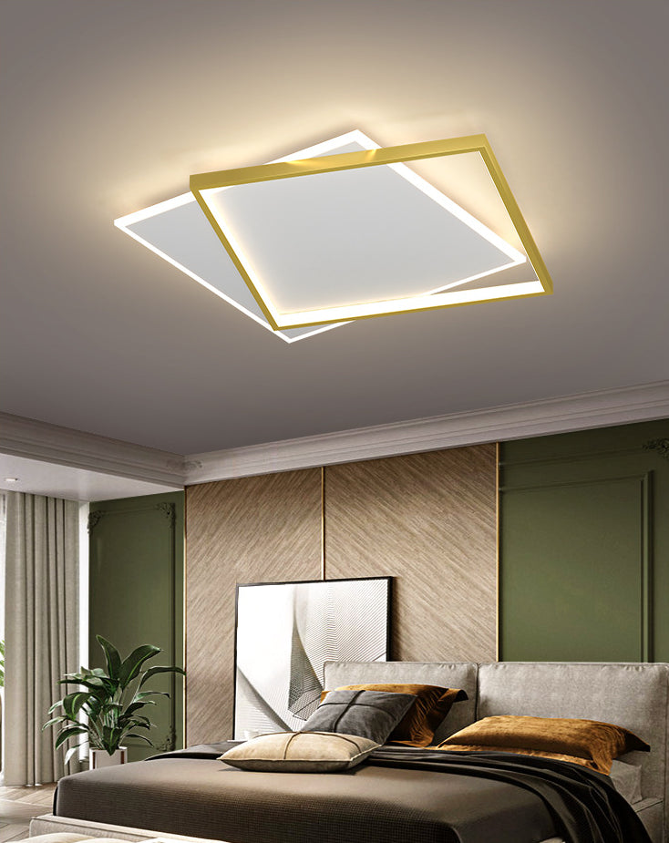 Gold Square Led Flush Mount Light Fixture - Minimalist Bedroom Ceiling Lamp