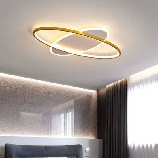 Minimalist Oval Gold Flush Mount Led Ceiling Light Fixture