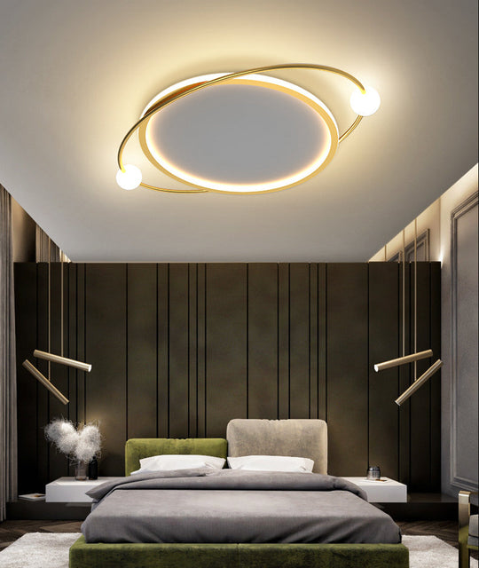 Led Flush Mount Ceiling Light - Contemporary Gold Ring Design Acrylic Close To Fixture