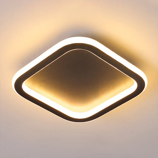 Modern Metal Geometric Led Ceiling Light Fixture | Flush Mount Black / Warm Square Plate