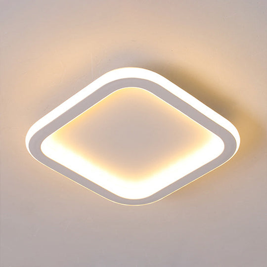 Modern Metal Geometric Led Ceiling Light Fixture | Flush Mount White / Square Plate