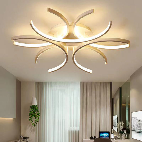 Modern White Metal Flushmount Ceiling Lamp With Led Petal Design