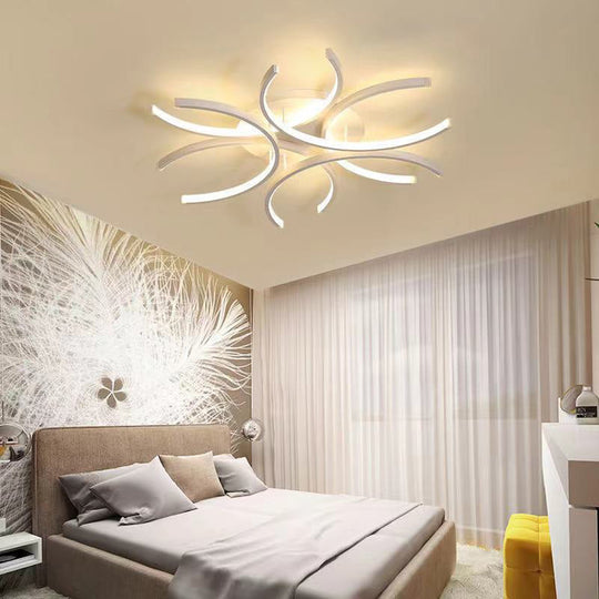 Modern White Metal Flushmount Ceiling Lamp With Led Petal Design