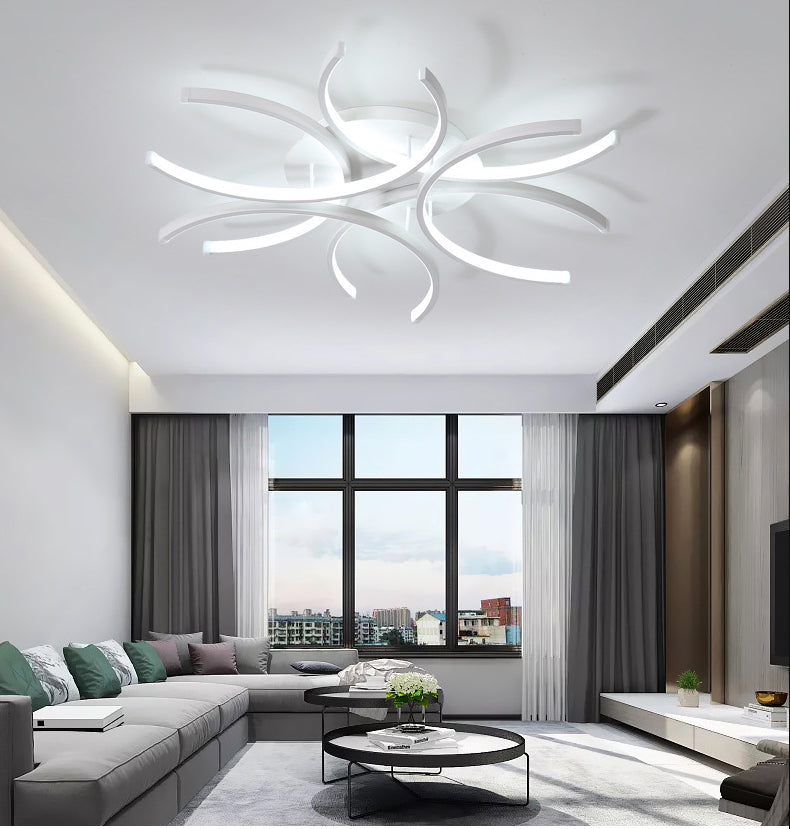 Modern White Metal Flushmount Ceiling Lamp With Led Petal Design