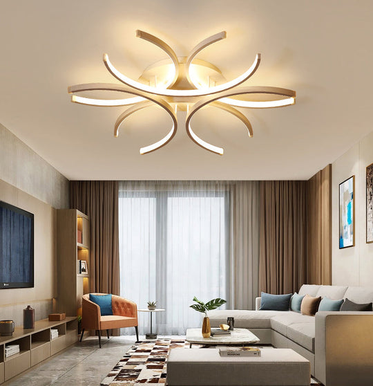 Modern White Metal Flushmount Ceiling Lamp With Led Petal Design