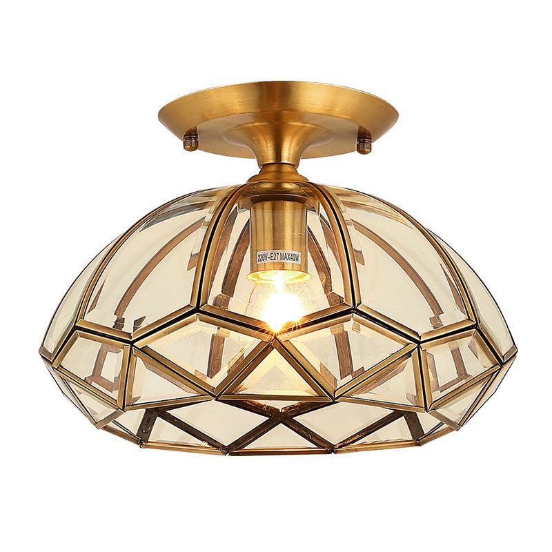 Traditional Brass Beveled Glass Ceiling Lighting Fixture - Close-To-Ceiling Mount