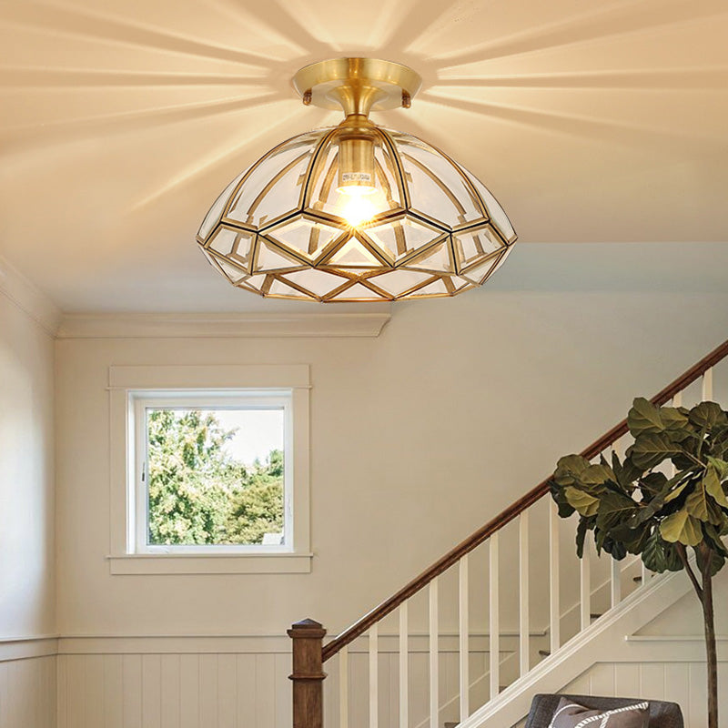 Traditional Brass Beveled Glass Ceiling Lighting Fixture - Close-To-Ceiling Mount