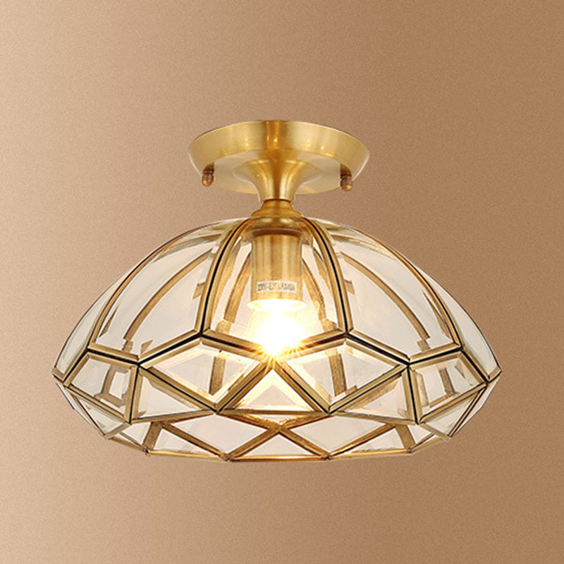 Traditional Brass Beveled Glass Ceiling Lighting Fixture - Close-To-Ceiling Mount