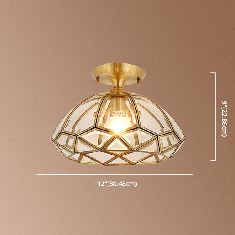 Traditional Brass Beveled Glass Ceiling Lighting Fixture - Close-To-Ceiling Mount