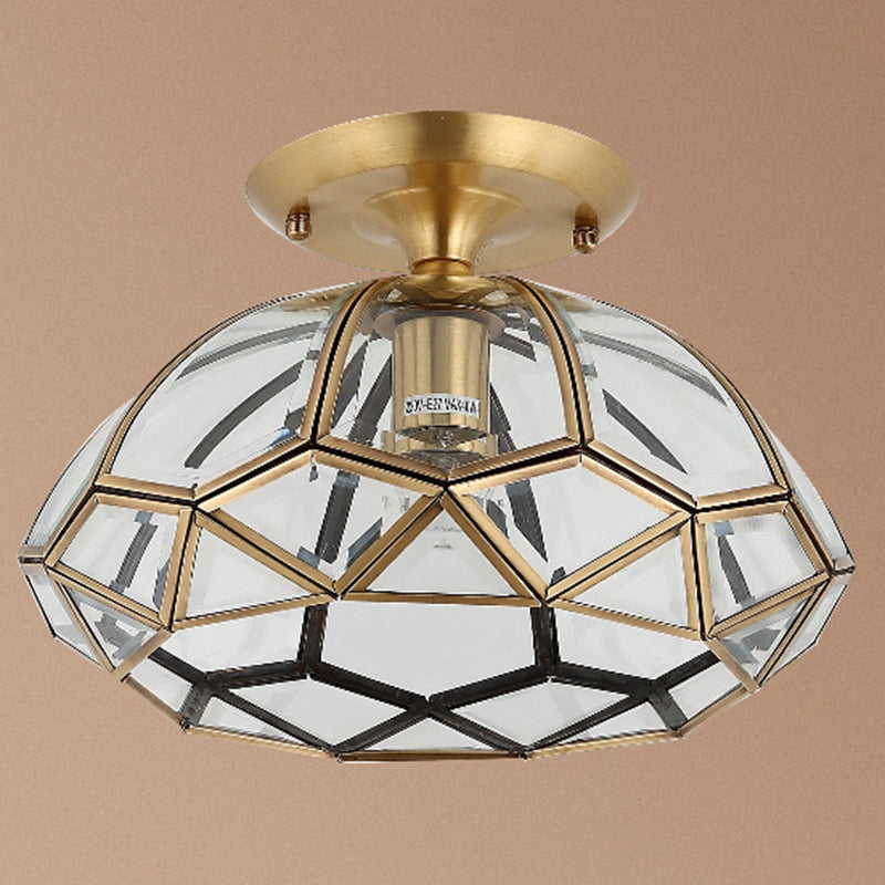 Traditional Brass Beveled Glass Ceiling Lighting Fixture - Close-To-Ceiling Mount