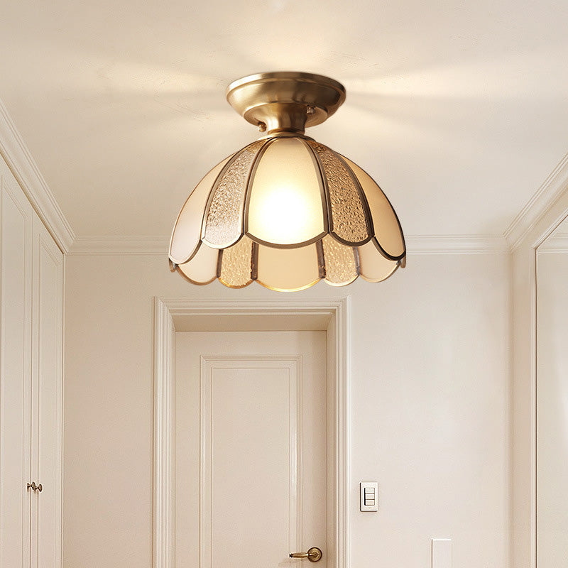 Traditional Brass Aisle Ceiling Light - Glass Dome Semi Flush Fixture