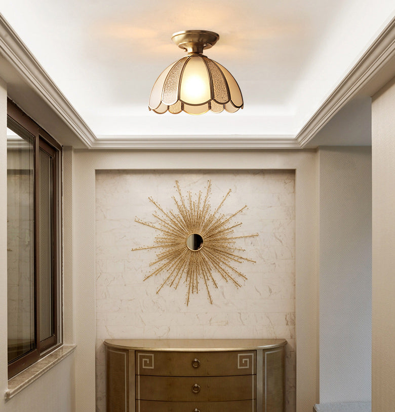 Traditional Brass Aisle Ceiling Light - Glass Dome Semi Flush Fixture