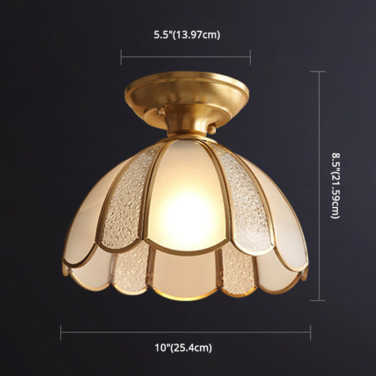 Traditional Brass Aisle Ceiling Light - Glass Dome Semi Flush Fixture