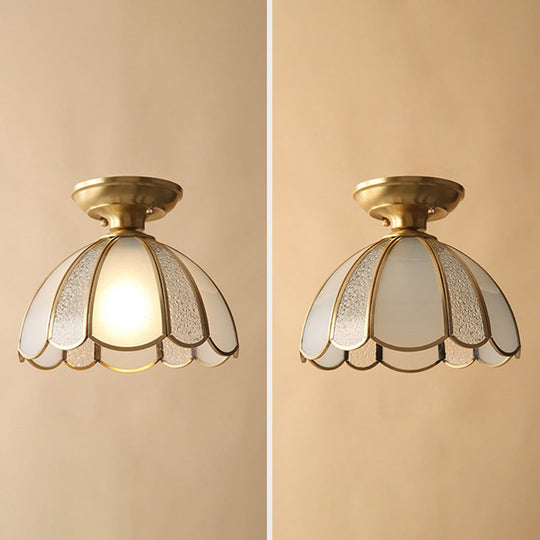 Traditional Brass Aisle Ceiling Light - Glass Dome Semi Flush Fixture