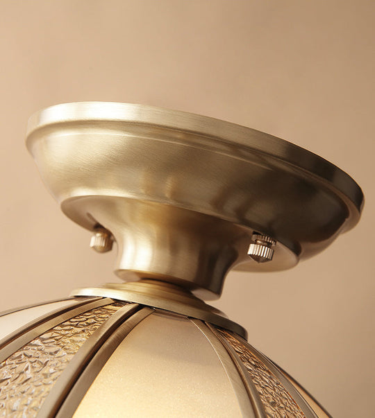 Traditional Brass Aisle Ceiling Light - Glass Dome Semi Flush Fixture