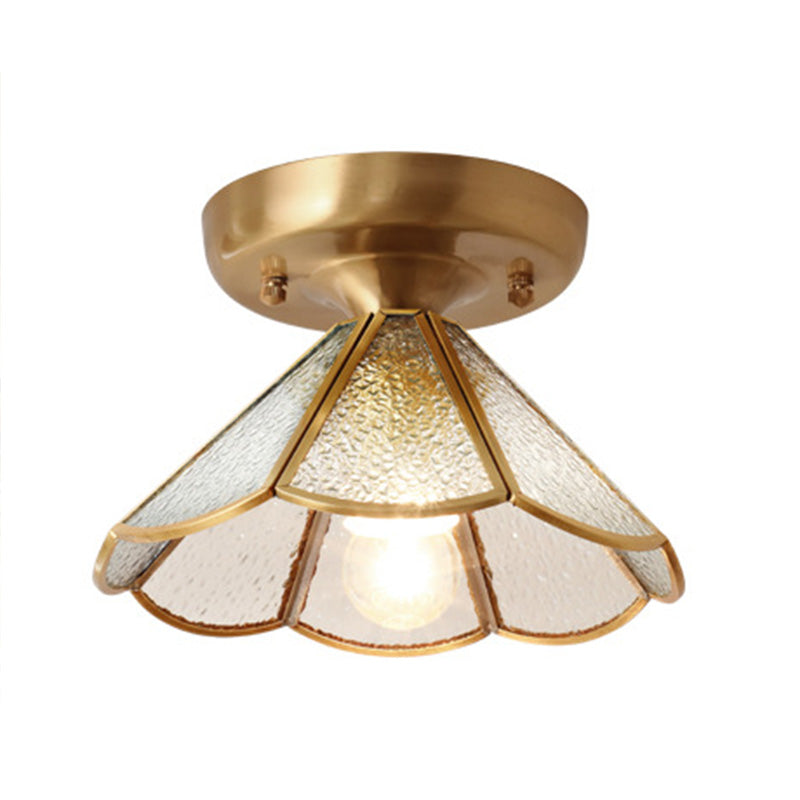 Classic Scalloped Glass Ceiling Flush Mount In Brass - Timeless Elegance For Your