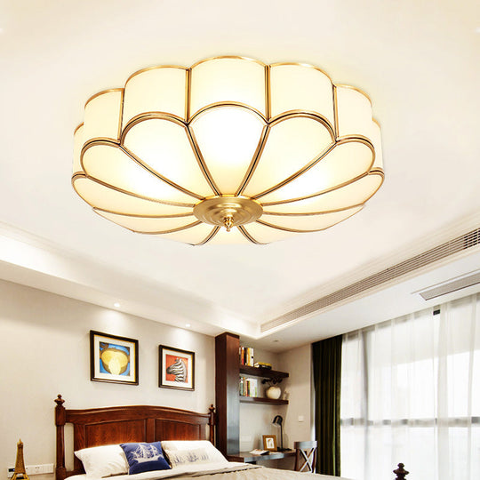 Classic Glass Brass Flush Mount Ceiling Light Fixture - Flower Bedroom