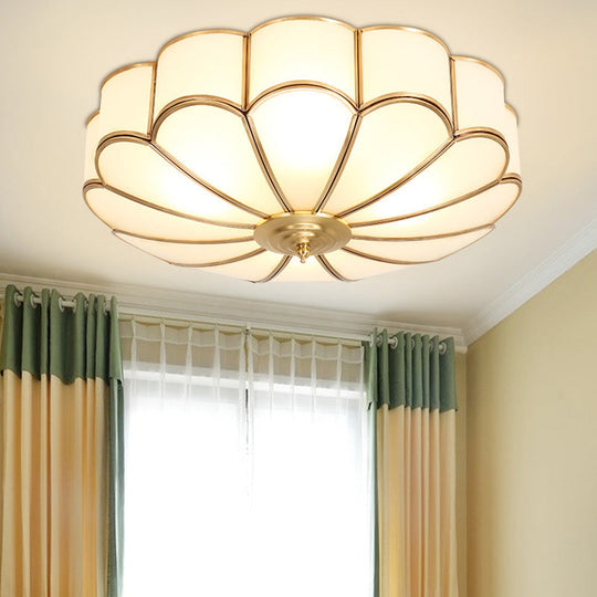 Classic Glass Brass Flush Mount Ceiling Light Fixture - Flower Bedroom